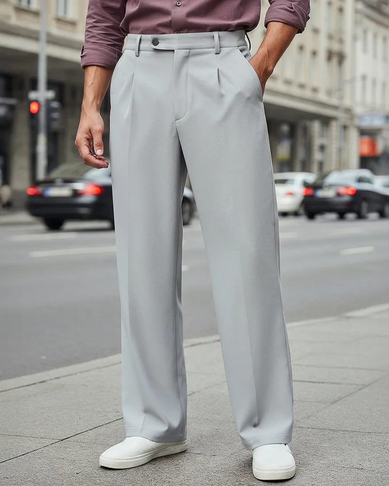 bewakoof Men's Grey Wide Leg Korean Pants